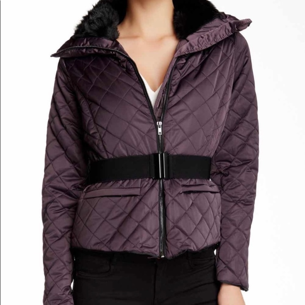 Plum/purple light puffer jacket.